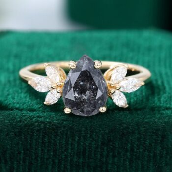 Pear Cut Speckled Diamond Engagement Ring Marquise Accented S&P Diamond Ring
