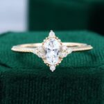 Oval Cut White Sapphire Engagement Ring Beaded Milgrain Band Cluster Ring
