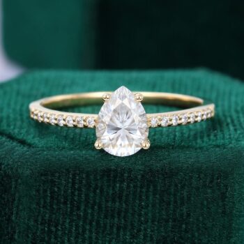 Pear Shaped Moissanite Promise Ring Pave Engagement Ring