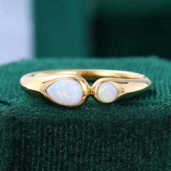 Pear & Round Opal Toi et Moi Ring Gender Neutral Two Stone Ring