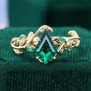 LeafLace | Kite Cut Emerald Nature Inspired Engagement Ring For Her