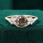 Round Cut Salt and Pepper Diamond Blossom Engagement Ring Double Claws Bridal Ring