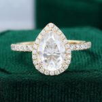 Pear Shaped Moissanite Engagement Ring Half Eternity Band Halo Ring