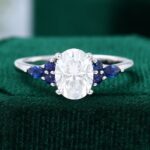 Oval Cut Moissanite Engagement Ring Sapphire Accents Promise Ring