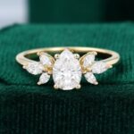 Yellow Gold Pear Shaped Moissanite Ring Gift For Woman