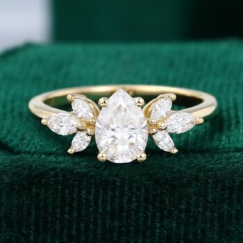 Yellow Gold Pear Shaped Moissanite Ring Gift For Woman