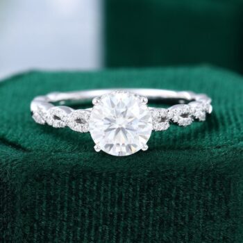 Round Cut Moissanite Hidden Halo Engagement Ring with Pave Braid Band