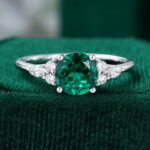 White Gold Round Cut Lab Emerald Engagement Ring Anniversary Gift