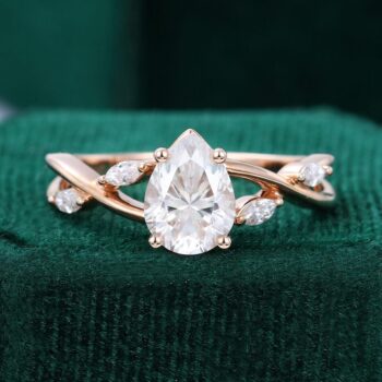 Eternal Embrace | Pear Cut Moissanite Engagement Ring with Marquise Accented Split Shank