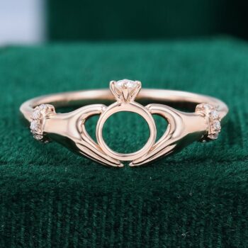 Unique Moissanite Ring Traditional Irish Design Claddagh Ring