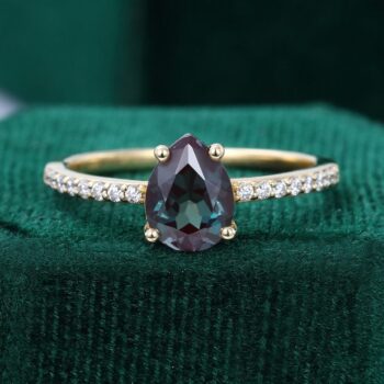 Pear Shaped Alexandrite Promise Ring Pave Engagement Ring