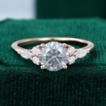 Round Cut Gray Moissanite Engagement Ring In Rose Gold