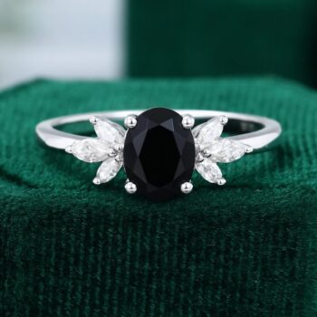 Sterling Silver Oval Black Onyx Engagement Ring