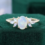 Oval Cut Natural Opal Engagement Ring Moonstone Accented Anniversary Ring