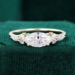 Horizontal Marquise Cut Moissanite Engagement Ring Delicated Promise Ring