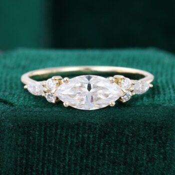 Horizontal Marquise Cut Moissanite Engagement Ring Delicated Promise Ring