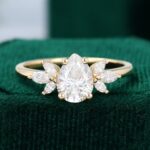 Pear Shaped Moissanite Engagement Ring Nature Inspired Promise Ring