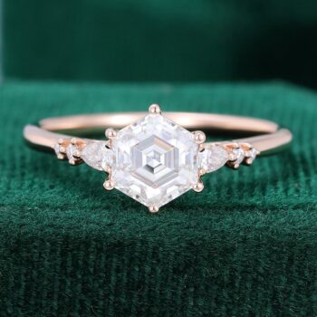 Hexagon Cut Moissanite Rose Gold Diamond Engagement Ring