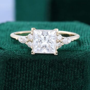 Princess Cut Moissanite Engagement Ring Classic Vintage Inspired Bridal Ring