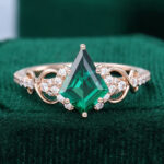 14K Rose Gold Kite Cut Emerald Engagement Ring Promise Anniversary Gift