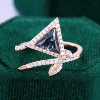 Triangle Cut Alexandrite Engagement Ring With Pavé Vine Band