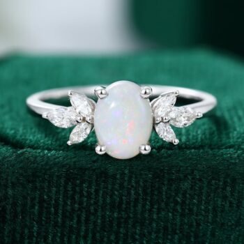 Oval Cut Opal With Moissanite Wings Engagement Ring