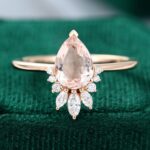 Pear Shaped Morganite Engagement Ring Rose Gold Unique Woman Diamond Bridal Ring