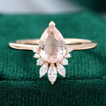 Pear Shaped Morganite Engagement Ring Rose Gold Unique Woman Diamond Bridal Ring