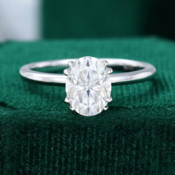 White Gold Oval Moissanite Double Claw Prong Solitaire Engagement Ring