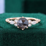 Round Cut Salt & Pepper Diamond Bridal Ring with Twisted Band