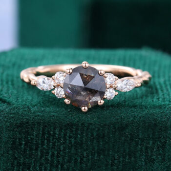 Round Cut Salt & Pepper Diamond Bridal Ring with Twisted Band