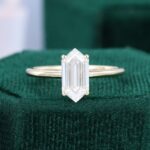 Elongated Hexagon Cut Moissanite Solitaire Engagement Ring
