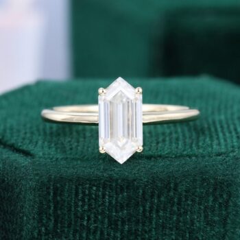Elongated Hexagon Cut Moissanite Solitaire Engagement Ring