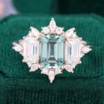 Green Sapphire Three Stone Cluster Vintage Engagement Ring