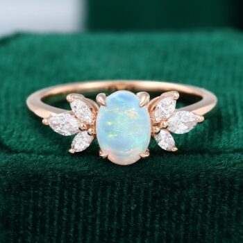 Opal Engagement Ring With Moissanite Wings Anniversary Gift For Her