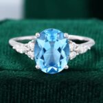 White Gold Oval Cut Swiss Blue Topaz Engagement Ring For Women