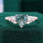 Heart Shaped Moss Agate Engagement Ring with 3/4 Twisted Band
