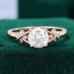 1CT Round Moissanite Engagement Ring Criss Cross Diamond Accented Bridal Ring