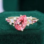 2CT Pear Cut Pink Sapphire Engagement Ring Mixed Gemstone Ring
