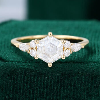 Yellow Gold Hexagon 1 carat Moissanite Engagement Ring
