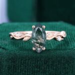 Leafwave Marquise Cut Moss Agate Nature Inspired Promise Ring