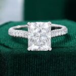 3.5 Carat Radiant Cut Moissanite Engagement Ring Hidden Halo Pavé Ring