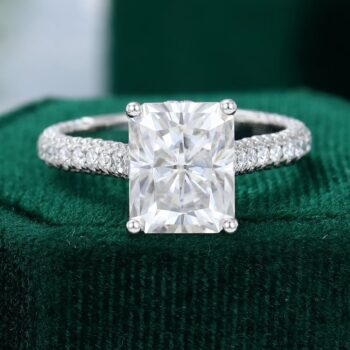 3.5 Carat Radiant Cut Moissanite Engagement Ring Hidden Halo Pavé Ring