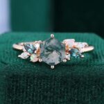 Hexagonal Moss Agate Promise Ring Mixed Gemstones Cluster Ring