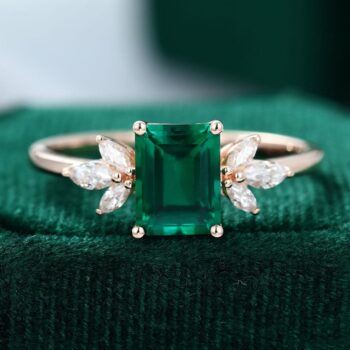 Rose Gold Emerald Cut Emerald Engagement Ring Vintage