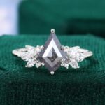 Kite Cut Salt & Pepper Diamond Engagement Ring Speckled Diamond Cluster Ring