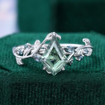LeafLace | Kite Cut Lab Green Sapphire Engagement Ring with Alexandrite Accents