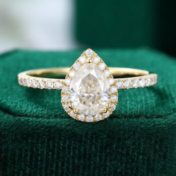 Pear Moissanite Halo Vintage Engagement Ring