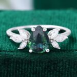 Pear Shaped Green Blue Sapphire White Gold Engagement Ring