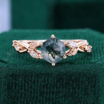 IvyFlow Hexagon Cut Moss Agate Promise Ring For Women